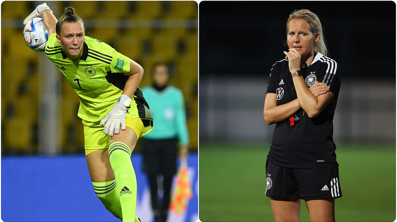 Gegen Brasilien nicht mit dabei: Torhüterin Boettcher (l.) und Trainerin Kromp © FIFA/Getty Images/Collage DFB.de
