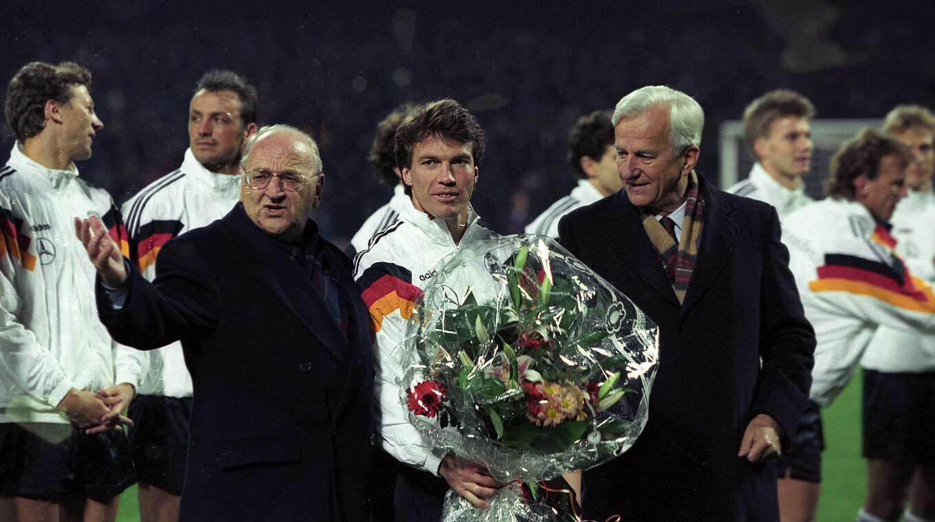 Im Jahr 1993: Egidius Braun, Lothar Matthäus und Richard von Weizsäcker (v.l.) © Imago Images