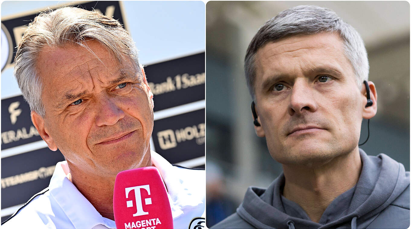 Duell der Trainer: FCS-Coach Horst Steffen (l.) und Elversbergs Trainer Rüdiger Ziehl © imago/Collage DFB.de