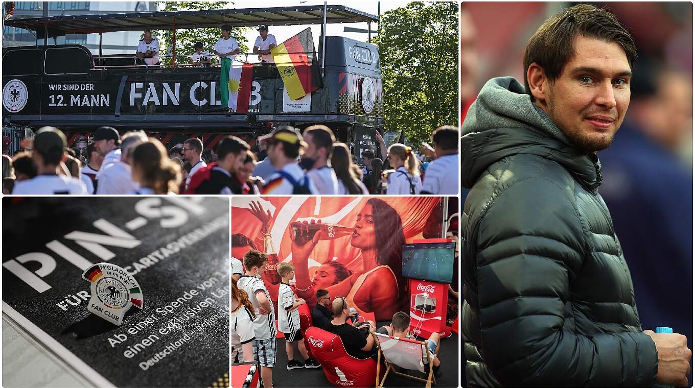Ein Highlight rund ums Belgien-Spiel: Patrick Helmes besucht das Fan Club-Zelt © Getty Images Collage DFB