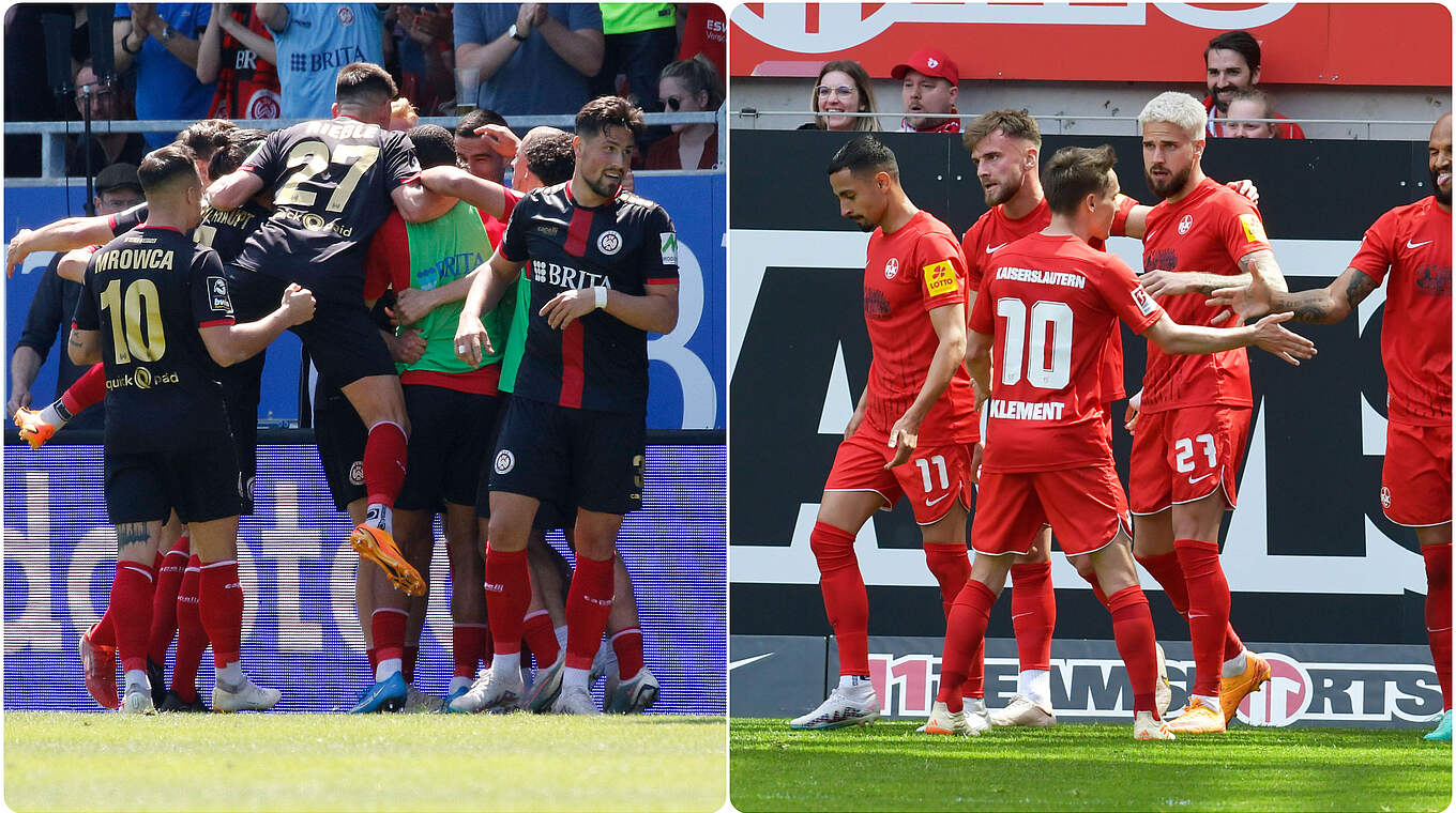 Wehen Wiesbaden (l.) gegen Bielefeld: Wer spielt nächste Saison in welcher Liga? © imago/Collage DFB.de
