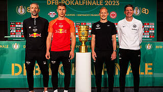 Vorfreude aufs Finale: Marco Rose, Willi Orban, Sebastian Rode und Oliver Glasner (v.l.) © Thomas Böcker/DFB