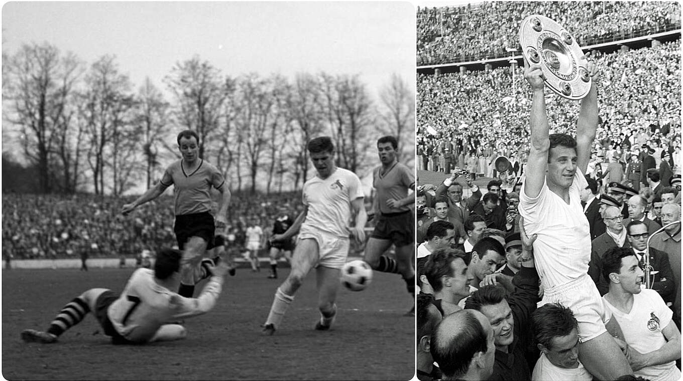 Der erste Meister der Bundesliga: der 1. FC Köln um Hans Schäfer (r.) 1964 © imago/Collage DFB