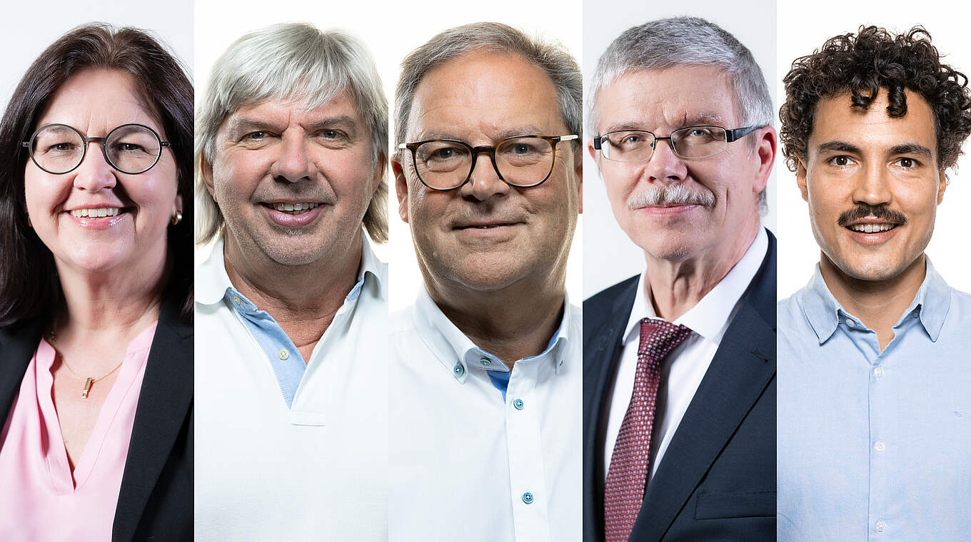 Neu in UEFA-Gremien: Ullrich, Zimmermann, Winkler, Schaffert und Wolf (v.l.n.r.) © Tomas Böcker/Julius Nieweler/DFB Collage DFB