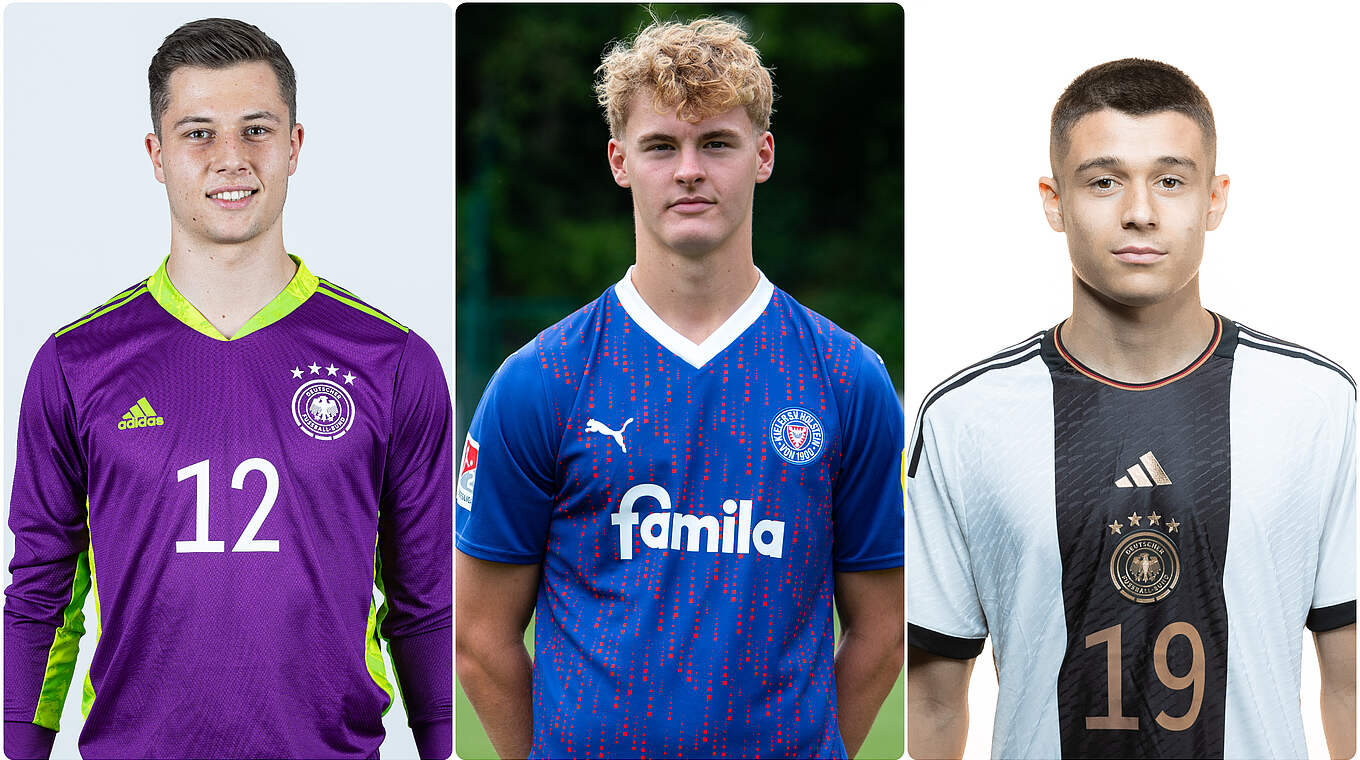 Neu im Kader der deutschen U 21: Tjark Ernst, Tom Rothe und Nicoló Tresoldi (v.l.) © Getty Images/Julius Nieweler/Collage DFB