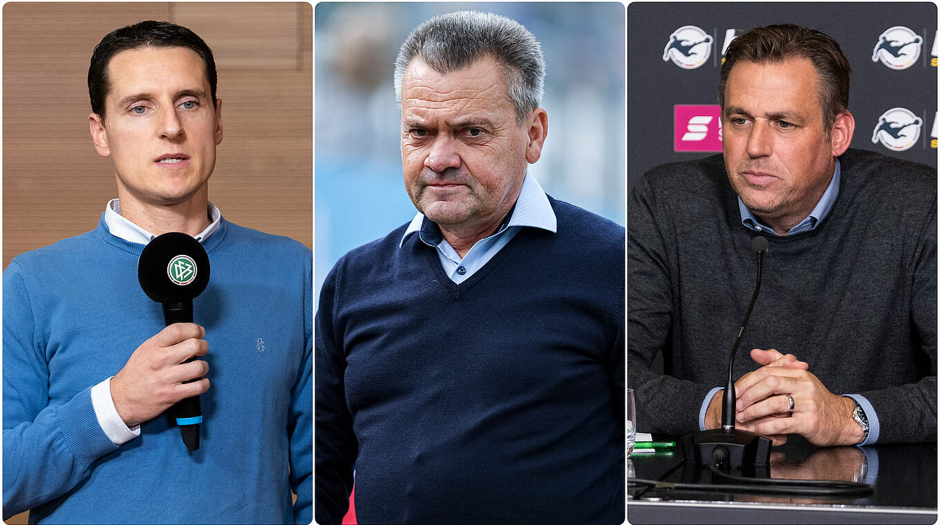 Hartmann, Schwabl und Eilers (v.l.): "Liga hat absolut positive Entwicklung genommen" © Cindy Rangelow/Getty Images/Collage DFB