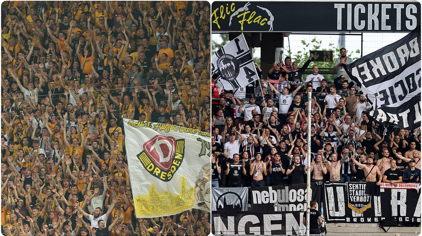 Für ihre sehr gute Stimmung bekannt: die Fans aus Dresden und Ulm © Getty Images/Collage DFB