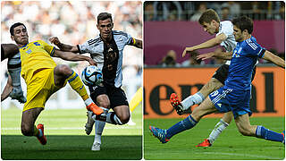 EM-Testgegner für Kimmich (2.v.l.), Müller (2.v.r.) und Co.: Ukraine und Griechenland © GES/Getty Images/Collage DFB