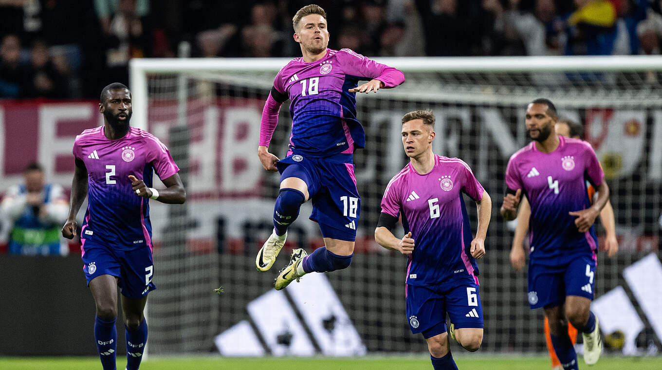 Maximilian Mittelstädt celebrates scoring his debut goal for Germany.  © 