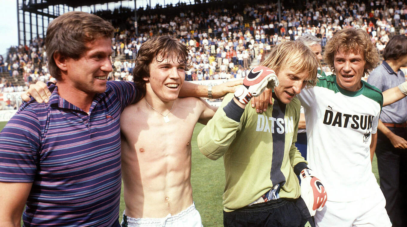 Bei seinem Heimatverein begann Heynckes 1979 seine Trainerkarriere. Mit dabei (von links): die Spieler Lothar Matthäus, Wolfgang Kleff und Harald Nickel © imago/kicker/Eissner