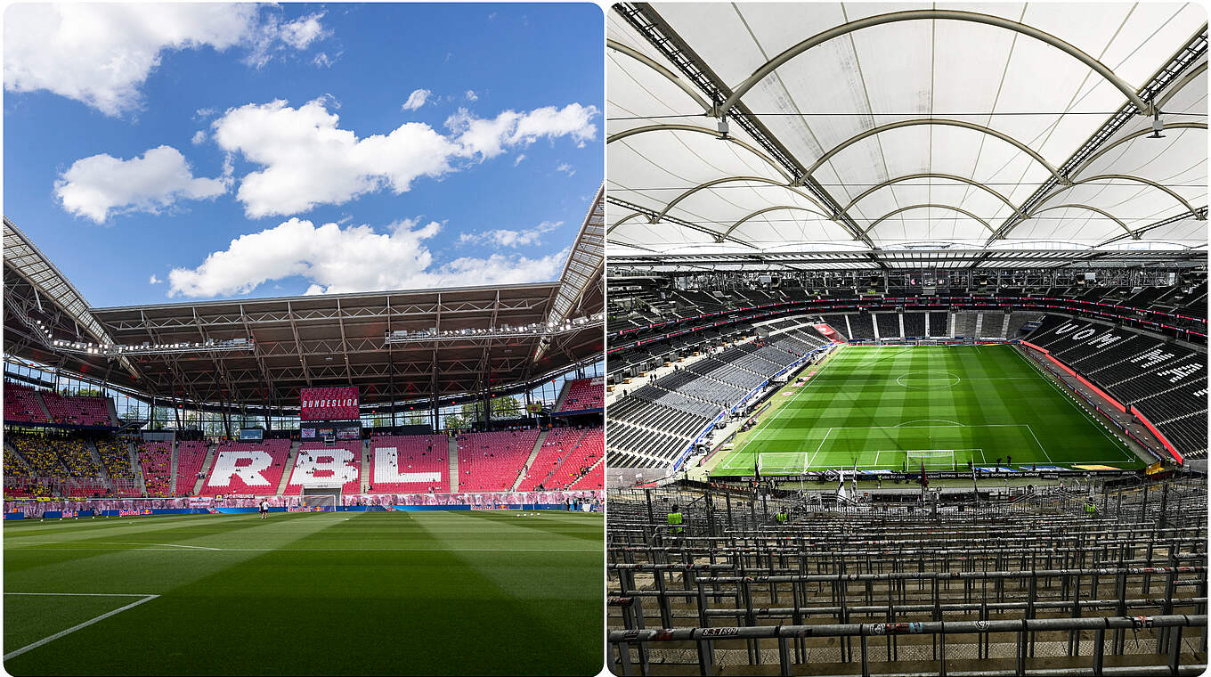 Finalbühnen im Europapokal: die Stadien in Leipzig und Frankfurt © AFP/Getty Images/Collage DFB