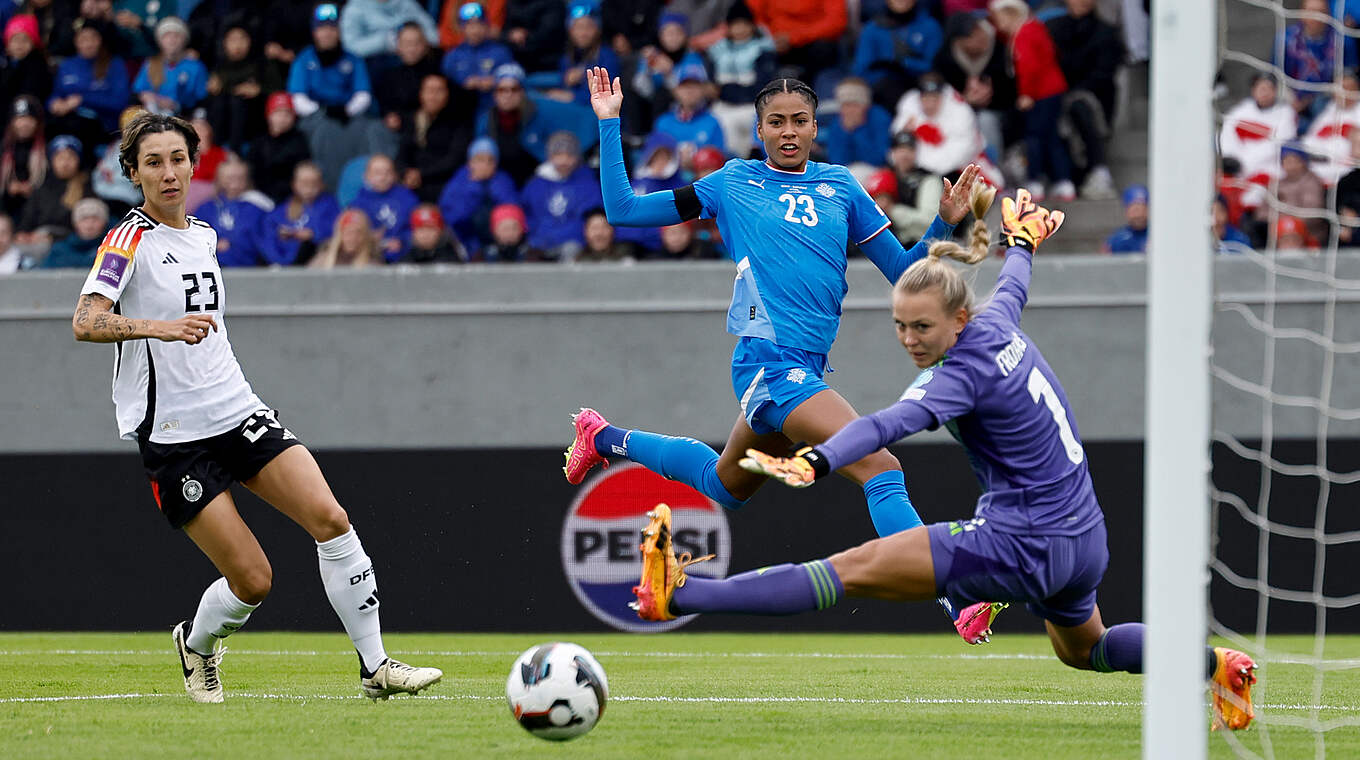 A constant danger: Iceland's Sveindis Jonsdottir fires narrowly wide. © GETTY IMAGES