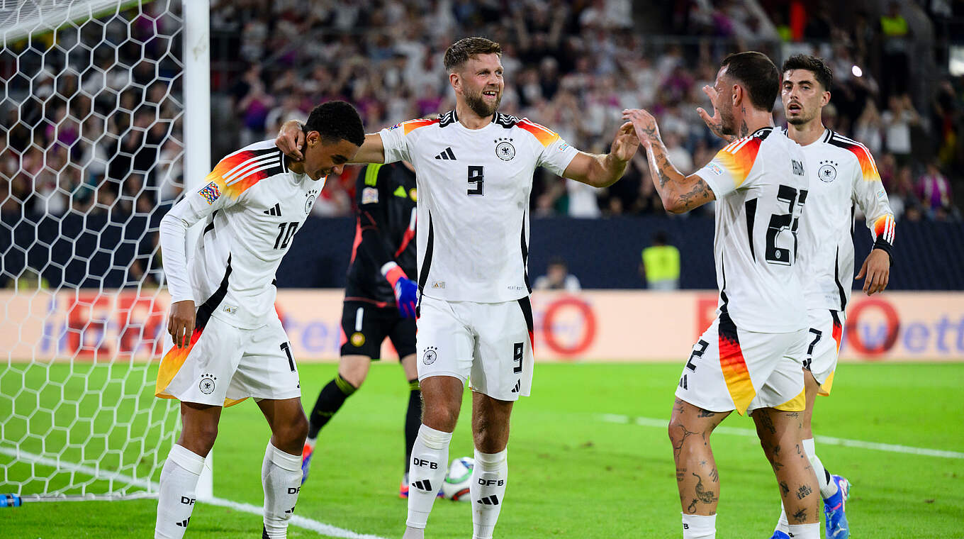 Jamal Musiala, Niclas Füllkrug, David Raum and Kai Havertz celebrate the opening goal © DFB/GES-Sportfoto