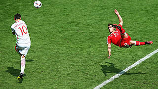 Candidate for goal of the tournament: Xherdan Shaqiri with an overhead-kick equaliser © 2016 Getty Images