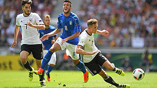 Deutschland - Italien 0:1 (0:0): Die deutschen U 19-Junioren müssen sich im Eröffnungsspiel der Europameisterschaft Italien knapp geschlagen geben. © 2016 Getty Images