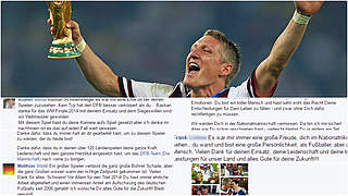 Abschied mit Applaus: Die Fans huldigen Bastian Schweinsteiger im Social Web © DFB/Twitter/Facebook