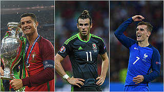 Drei stehen zur Wahl: Cristiano Ronaldo, Gareth Bale und Antoine Griezmann (v.l.) © Getty Images/DFB