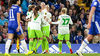 VfL Wolfsburg celebrate the 3-0 win over Chelsea FC in London © Jan Kuppert