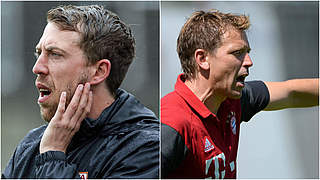 Stehen sich gegenüber: Augsburgs Trainer Frankenberger (l.) und Bayern-Coach Seitz  © imago/DFB