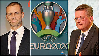 Vertreten UEFA und DFB bei der Vorstellung des Münchner EM-Logos: Ceferin (l.), Grindel © Getty Images/DFB