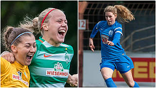 Duell zweier Topteams: Bremen (l.) empfängt Meppen mit Lisa-Marie Weiss (r.) © Jan Kuppert/imago/DFB