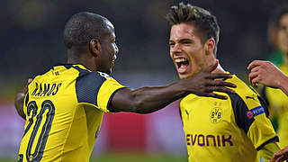 Adrian Ramos and Julian Weigl celebrate qualifying for the last sixteen © This content is subject to copyright.