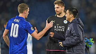 Ron-Robert Zieler celebrated making a successful Champions League debut for Leicester City © AFP/Getty Images