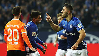 Sead Kolasinac celebrates his first-half equaliser for the Royal Blues © 2016 Getty Images