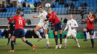 Josephine Henning heads the ball in to equalise, scoring her first international goal in the process.  © 2016 Getty Images