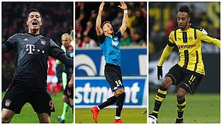 Doppelpack hoch drei an Spieltag 13: Lewandowski, Wagner, Aubameyang (v.l.) © Getty Images/DFB