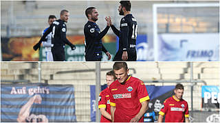 Der eine thront ganz oben, der andere steckt im Abstiegskampf: Duisburg (o.) und Paderborn © GettyImages/DFB