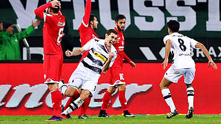 Andreas Christensen scores what turns out to be the only goal of the game for Gladbach. © 2016 Getty Images