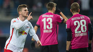 Torschütze zum 1:0 für RB Leipzig: U 21-Nationalspieler Timo Werner (l.) gegen Hertha © Getty Images / DFB