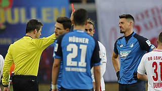 Sieht die Rote Karte von Schiedsrichter Wolfgang Stark (l.): 1899-Profi Sandro Wagner © 2017 Getty Images