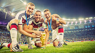 Weltmeister 2014 im Maracana: Per Mertesacker, Lukas Podolski und Mesut Özil (v.l.) © Paul Ripke