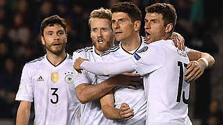 Jubilation from the goalscorers: (right to left) Thomas Müller, Mario Gomez, André Schürrle © This content is subject to copyright.