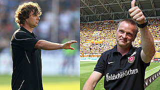 Im Duell: Cottbus-Trainer Stefan Krämer (l.) und Stefan Böger von Dynamo Dresden © 