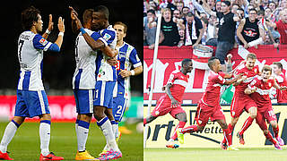 Seltene Momente des Sieges: Hertha mit Kalou (l.), der VfB jubelt dank Schwaab (r.) © 2014 Getty Images