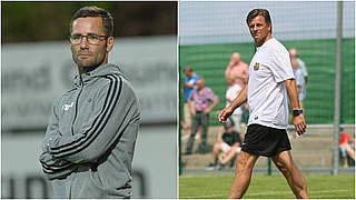 Das Saarderby ist auch ein Trainerduell: Wiesinger mit Elversberg (l.) gegen Saarbrücken mit Götz © imago/DFB