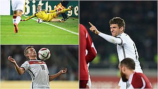 Dürfen sich Hoffnungen auf den Ballon d'Or machen: Neuer (o.l.), Kroos und Müller (r.) © Bongarts/GettyImages/DFB