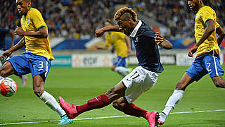 Nach acht Spielen für die U 21 vor dem Debüt im A-Team: Kingsley Coman (M.) © AFP/GettyImages