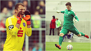 Duell der U 20-Keeper: Schwäbe (l.) mit Osnabrück gegen Bredlow und Halle © Getty (1), Imago (1)