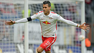 Davie Selke scored the only goal as Leipzig go top © imago/photoarena/Eisenhuth