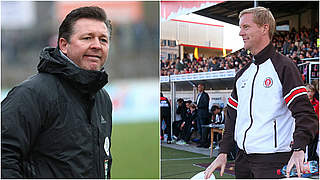 TTrainerduell im Derby: HSV-Coach Christian Tietz (l.) und Timo Schultz von St. Pauli © Getty Images/imago/DFB