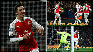 Özil grabbed a goal and an assist to put Arsenal top of the Premier League table © Getty/DFB