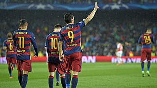 Barca’s star forwards Neymar, Messi and Suárez shared the goals on the night © 