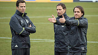 Sorg alongside head-coach Löw and goalkeeper coach Köpke.  © Markus Gilliar