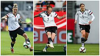 Werden auch geehrt: Nationalspielerinnen Mittag, Behringer und Krahn (v.l.) © GettyImages/DFB