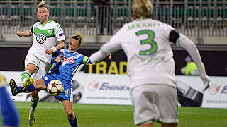 Das 2:0 gegen Brescia: Nationalspielerin Alexandra Popp (l.) trifft für den VfL Wolfsburg © Jan Kuppert