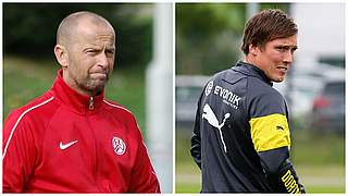 Gegner im Derby: Essens Trainer Jürgen Lucas und BVB-Coach Hannes Wolf (v.l.) © Getty Images/MSPW/DFB
